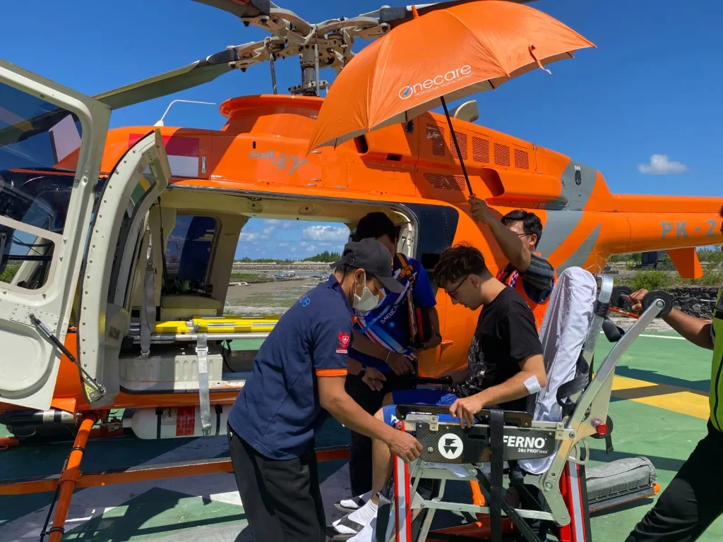 Helicopter medical evacuation providing medical assistance for travelers in Indonesia from remote locations