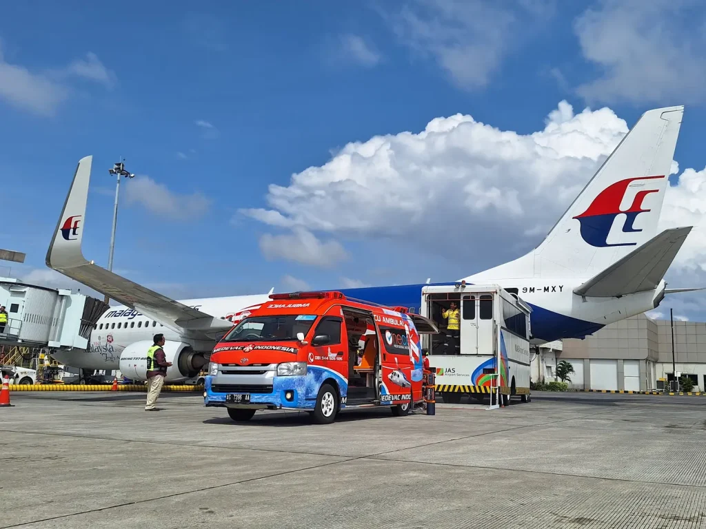 Medical evacuation Indonesia with commercial stretcher and airport ambulance coordination