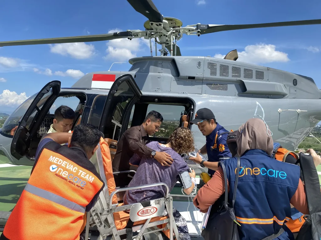 Medical evacuation scenarios Indonesia involving patient transfer using helicopter
