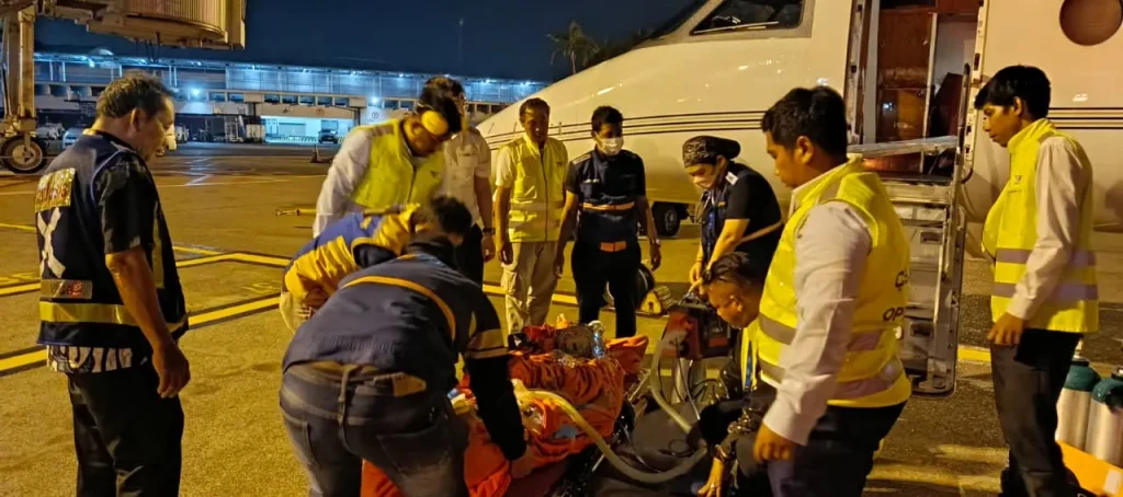 Air ambulance aircraft prepared for medical evacuation in Indonesia